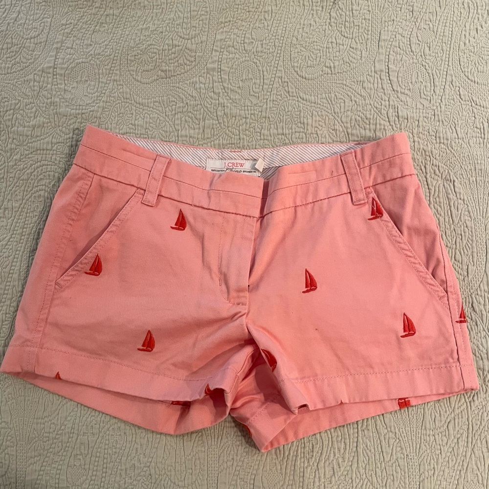 J. Crew salmon Bermuda Shorts with Sailboat Embroidery